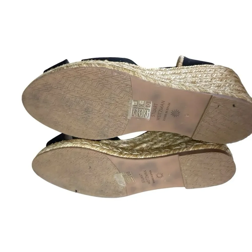 Stuart Weitzman Mirela Espadrille Wedge Sandals Black Natural 9B - Picture 10 of 11